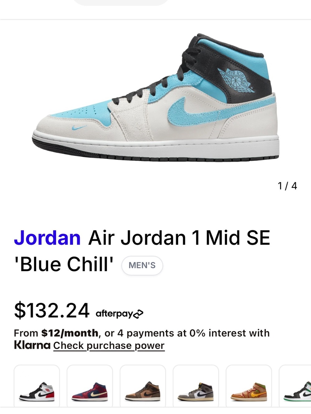 Air Jordan 1 Mid “ Blue Chill “High-Top Sneakers in Light Blue, Black and White - Picture 6 of 6